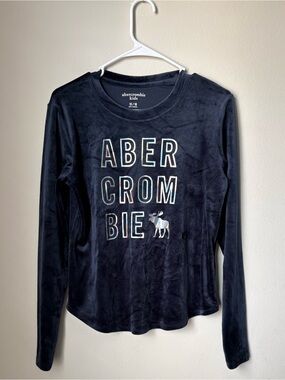 Abercrombie Kids Velvet Velour Moose Logo Long Sleeve Top 15/16